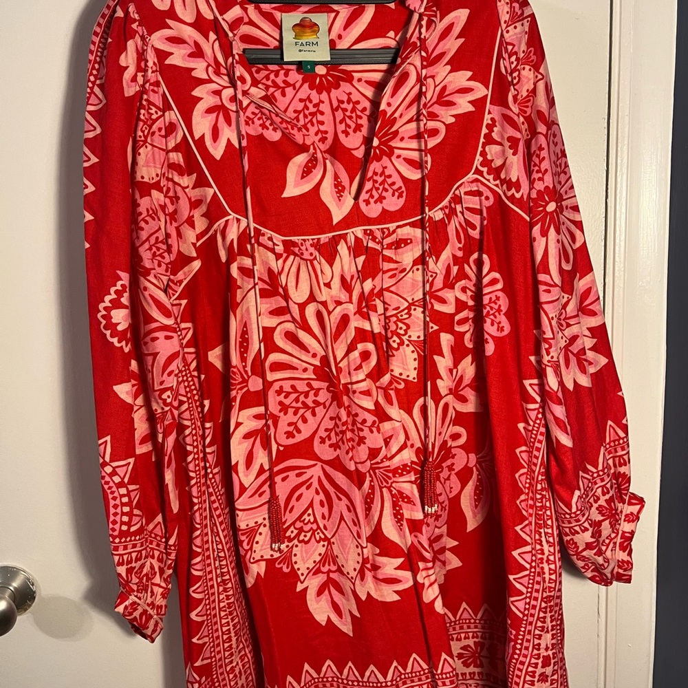 FARM Rio Red and Pink Floral Midi Dress size Small